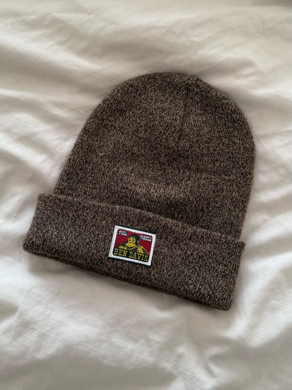 Ben Davis Cuffed Knit Marled Brown Beanie with Logo Patch